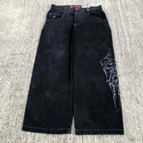 High Street Hip Hop Ins Printed Jeans Autumn New Chaopai Street Casual Baggy Trousers-Outfit