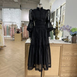 2024 Fashion Classic Elegant Long Princess Bubble Sleeves Egan Yarn Large Size Women's Dress