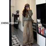 Atmosphere Is Thin Wear With Striped Slanted Shoulder Slim Short-Sleeved T-Shirt Lattice Spliced Design Sense Loose Pants