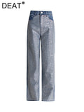 Women's Jeans High Waist Full Diamond Luxury High Quality Straight Wide Leg Denim Pants 2024 Summer New Fashion 29L6127-Outfit