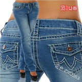 Jeans High Waisted Straight Skinny Stretchy Pant Streetwear Ladies Tight Washed Bandage Denim Pencil Pants Trousers