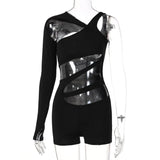 Long Single Sleeve Hollow Out Backless Irregular Playsuit Summer Women New Clothes Streetwear Club Night Out Romper