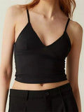 Women Crop Camisole Tops Solid Color V-Neck Summer Backless Spaghetti Strap Tank Sleeveless Mini Vest Streetwear 2024-Outfit