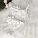 Toloer New Solid Color One-Shoulder One-Piece Swimsuit Sexy Ladies