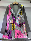 Women's Denim Suit Coat Pink Sequins Crystal Single Breasted Asymmetric Hand-Painted Blazer 2024 Summer New Fashion 29L7127-Outfit