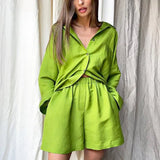 Women Summer Short Sleeve Blouse Tracksuit Shorts Set Loose Tops And High Waisted Mini Shorts Two Piece Set 2021
