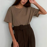 100% Cotton T Shirt Women Summer New Oversized Solid Basic Tees 9 Color Casual Loose Tshirt Korean O Neck Khaki