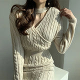 Split Sweater Woman Dress Winter Clothes Knitting Dresses for Women Autumn Warm Casual Pollover 2023 Solid Thick