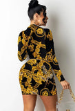 Print Retro V-Neck Mini Bodycon
