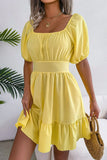 Neck Balloon Sleeve Ruffled