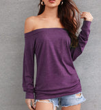 Women Top Sexy Slash Neck Off Shoulder Shirt Solid Color 2021 Summer Autumn Long Sleeve T-shirts Ladies Oversize