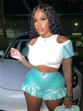 Summer Casual 2 Two Piece Set Outfits Women Short Sleeve Bodycon Crop Top Skinny Ruffers Shorts Pink Matching Sets