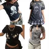 Women Goth Clothes y2k Crop Tops Summer 2024 T shirts Grunge 2000s Trashy Aesthetic Short Sleeve Tees Young Girls Streetwear-Outfit