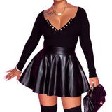 Toloer Women's 2024 Sexy Solid Color PU Skirt Women's Skirt Mini Skirt Skirt-Outfit