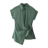 Spring Style Knot Poplin Short-Sleeved Fashion Shirt 9479048-Outfit