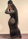 Plus Size Party Sexy Hollow Out Turtleneck Long Bodycon
