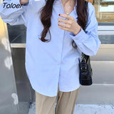 Women Solid Turn-down Sleeve Baggy Pockets Behind-slit Simple New Arrival Korean Style Elegant All-match Soft Female
