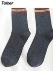 Stripe Gold Silver Silk Glitter Cute Funny Socks & hosiery Woman Sweet Harajuku Onion Japanese Restore Ancient