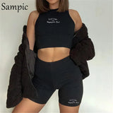 Fashion Summer 2021 Sexy Women Sport Tracksuit Shorts Set Letter Print Tops And Bodycon Mini Biker Shorts Two Piece