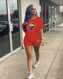 Fashion Print Street Hipster Short Sleeve T-Shirt And Shorts Two-Piece