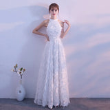 Feather Hanging Neck Open Shoulder Fashion Atmosphere Thin Long Skirt Evening Dress Students Graduation Performance Choral