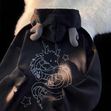 trendy brand Year of the Dragon embroidered hoodie men jacket loose autumn and winter oversize couple velvet sweatshirt-Outfit