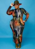 Plus Size Print High Neck Long Sleeve Long