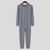 Men Pajamas Jumpsuit Homewear Solid Color Long Sleeve Comfortable Button Leisure Sleepwear Men Rompers Nightwear