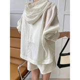 Sleeve Hooded Silk Sunscreen Hoodies + Shorts White Gray Women's Summer Thin Outdoor Two Piece
