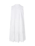 Summer Boho White Beach Dress Women Casual Sleeveless Ruffles Dress Party Plain Lace Hollow Out V-neck Tank Vestidos-Outfit