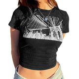 Women Goth Clothes y2k Crop Tops Summer 2024 T shirts Grunge 2000s Trashy Aesthetic Short Sleeve Tees Young Girls Streetwear-Outfit