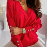 V-neck Jumper Knitted Sweater Women Autumn Loose Pullover Women Sweater Loose Office Lady Casual Winter Female Sweater
