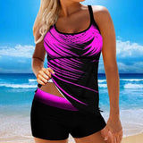 Leaf Printed Swimsuit Vintage Sexy Backless Tankini Set Female Summer Beach Two Pieces Swimwear Bathing Suit Plus Size