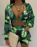 Independent Station New Popular Style Sexy Summer Solid Color Printing 3-Piece Suit Girl-Outfit