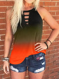 Women Tank & Cami Hollow Out Gradient Keyhole Neck Halter Tank Sexy O Neck Tops Vest T-shirts Women Pulovers Ropa