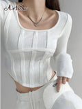 Solid Long Sleeves Bodycon Patchwork Sexy Crop Top 2021 Summer Women Fashion Slit T-Shirts Outfits Underwear