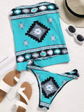 Summer Print Bikini Sets Swimsuit Women Aztec Geometric Strapless Bandeau Tankini Set Sexy Bathing Suit Swimwear