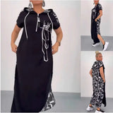 New Middle-Year Mother Fashion Casual Women's Dress Stitched Zippered Hat Dress