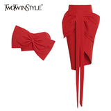Sexy Dress For Women Patchwork Bowknot Top Strapless With High Waist Bodycon Mid Skirts Sheath Dresses Female