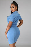 Casual Pockets With Button Open Short Sleeve Jeans Midi