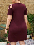 O-Neck Sleeveless Solid Hollow Out Mini Plus Size Casual