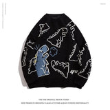 O-Neck Long Sleeve Women's Oversize Sweater Solid Dinosaur Printed Y2k Knitted Sweater Loose Casual Oversized Knitted