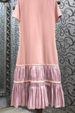 Casual Patchwork Folds Dress For Women Round Neck Short Sleeve Loose Waist Long Dresses Female 2023 Fashion Summer