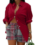 Women's Clothing Explosion Two Sets Of Long-Sleeved Shorts Printed Commuter