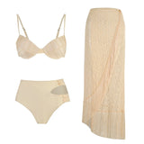 2025 New Three-Point High-Waisted Bikini Half-Dress Three-Piece Solid Color Split Body