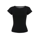 Summer 2024 New Spicy Girls Short Sleeves Dark Wind Street Full Of Bare Back Flocking Printed T-Shirt Girls-Outfit