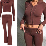 Women Spring Outfits Casual Zipper Sweater Hoodie Set High Waist Flare Pants Suits Pink Knitted Womens Y2k Two Piece