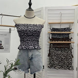 Real Shooting Hot Leopard Tectar Waistcoat Woman In Summer With A Short Shoulder Wrapped Breast Wrinkle Sleeveless Top