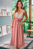 Printed Sweet V-neck Sleeveless Stripe Belted Maxi