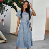 Summer Dresses For Women Solid Black Casual Ladies Ruched Ruffle Sashes Slim Clothes Dress New Arrival 2021 Fall